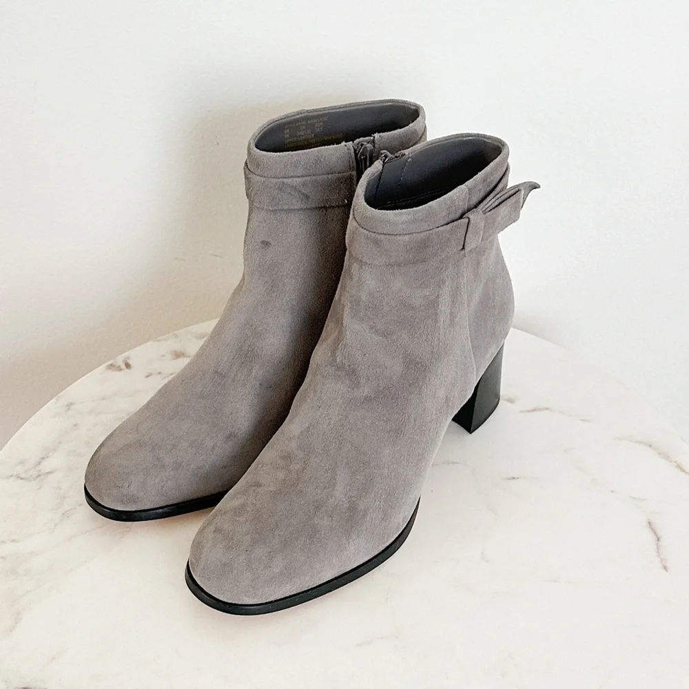 NEW Kate Spade Madelaine Strap Heeled Suede Booties Hare Grey Size 8